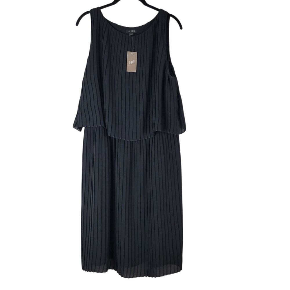 J.Jill Wearever Collection Dress Layered Tiered Pleated Black Large NWT $129